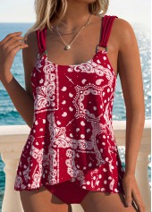 Coral Mid Waisted Tummy Coverage Tribal Print Tankini Set | thumb picture 