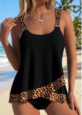 Black Mid Waisted Two-piece Leopard Tankini Set