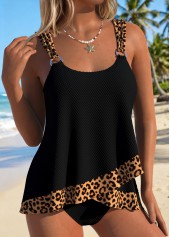 Black Mid Waisted Two-piece Leopard Tankini Set | thumb picture 