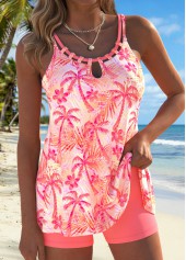 Peach Red Mid Waisted Lace Up Tankini Set | thumb picture 