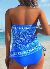 Royal Blue Mid Waisted Drawstring Paisley Print Tankini Set | thumb picture 