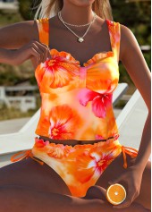 Orange Mid Waisted Frill Floral Print Tankini Set | thumb picture 