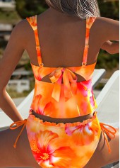 Orange Mid Waisted Frill Floral Print Tankini Set | thumb picture 