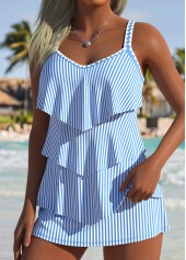 Blue Mid Waisted Striped Tankini Set | thumb picture 