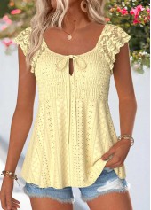 Yellow Bowknot Short Sleeve Square Neck Blouse