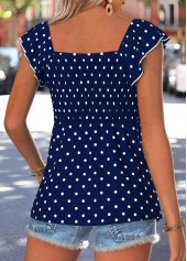 Navy Polka Dot Bowknot Short Sleeve Square Neck Blouse | thumb picture 