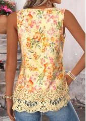 Yellow Floral Print Curved Hem Sleeveless Tank Top | thumb picture 