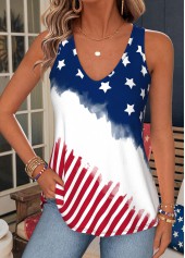 American Flag Blue Sleeveless V Neck Tank Top