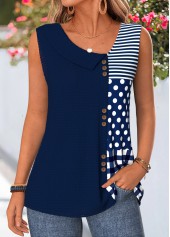Navy Geometric Print Patchwork Sleeveless Tank Top | thumb picture 