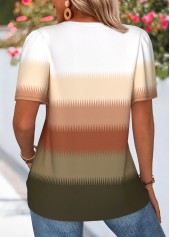 Multi Color Striped Curved Hem Short Sleeve T Shirt | thumb picture 