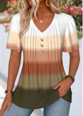 Multi Color Striped Curved Hem Short Sleeve T Shirt