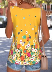 Ginger Leaf Print Button Sleeveless Round Neck Tank Top | thumb picture 