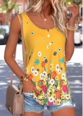 Ginger Leaf Print Button Sleeveless Round Neck Tank Top | thumb picture 