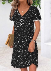 Black Ditsy Floral Print Short Tuck Stitch Dress | thumb picture 