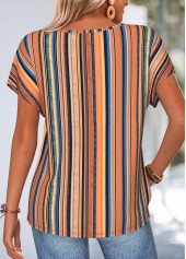 Multi Color Striped Short Sleeve Round Neck T Shirt | thumb picture 