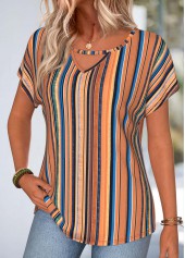 Multi Color Striped Short Sleeve Round Neck T Shirt | thumb picture 
