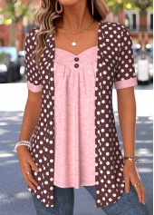 Dark Coffee Polka Dot Fake Two Piece Twinset