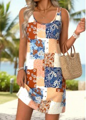 Multi Color Floral Print Short Cut Out Strappy Dress