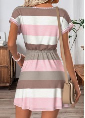 Pink Multi Stripe Print Short Lace Up Dress | thumb picture 