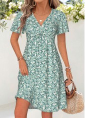 Sage Green Ditsy Floral Print Short Twist Dress
