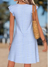 Light Blue Striped Short Shirred V Neck Dress | thumb picture 