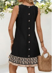 Black Tribal Print Short Patchwork Sleeveless Round Neck Dress