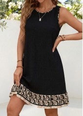 Black Tribal Print Short Patchwork Sleeveless Round Neck Dress | thumb picture 