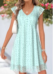 Mint Green Polka Dot Short Shirred V Neck Dress | thumb picture 