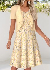 Light Yellow Ditsy Floral Print Two-piece Dress and Cardigan | thumb picture 