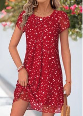 Red Polka Dot Short Layered Round Neck Dress