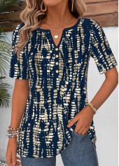 Navy Polka Dot Curved Hem Short Sleeve T Shirt