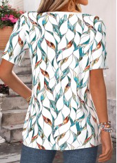 Multi Color Leaf Print Curved Hem T Shirt | thumb picture 