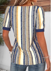 Multi Color Striped Curved Hem Short Sleeve T Shirt | thumb picture 