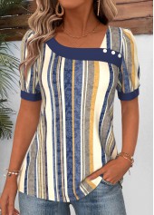 Multi Color Striped Curved Hem Short Sleeve T Shirt