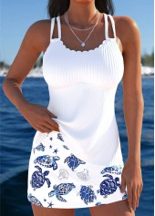 White Mid Waisted Lace Up Tankini Set