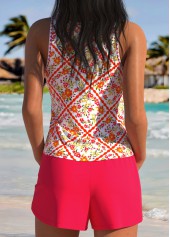 Hot Pink Mid Waisted Pocket Floral Print Tankini Set | thumb picture 