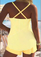 Yellow Mid Waisted Pocket Striped Tankini Set | thumb picture 