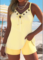Yellow Mid Waisted Pocket Striped Tankini Set | thumb picture 