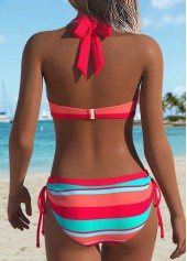 Coral Mid Waisted Patchwork Striped Bikini Set | thumb picture 