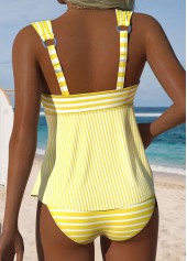Light Yellow Mid Waisted Tummy Coverage Striped Tankini Set | thumb picture 