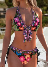 Black Mid Waisted Patchwork Floral Print Bikini Set | thumb picture 