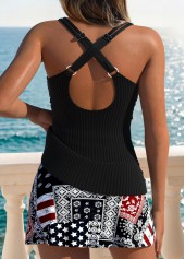 Black Mid Waisted Surplice Tribal Print Tankini Set | thumb picture 