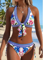 Blue Mid Waisted Patchwork Floral Print Bikini Set | thumb picture 
