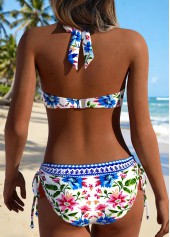 Blue Mid Waisted Patchwork Floral Print Bikini Set | thumb picture 