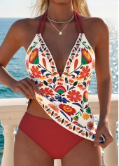 Red Mid Waisted Tummy Coverage Floral Print Tankini Set