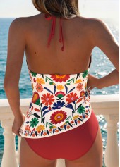 Red Mid Waisted Tummy Coverage Floral Print Tankini Set | thumb picture 