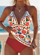 Red Mid Waisted Tummy Coverage Floral Print Tankini Set | thumb picture 