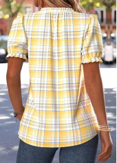 Yellow Plaid Frill Short Sleeve V Neck T Shirt | thumb picture 