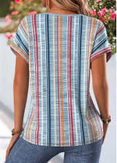 Dusty Blue Multi Stripe Print Tummy Coverage Blouse | thumb picture 