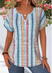 Dusty Blue Multi Stripe Print Tummy Coverage Blouse | thumb picture 